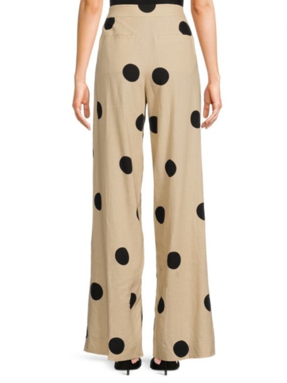 Tanya Taylor Beige Wide-Leg Pants with Black Polka Dots
